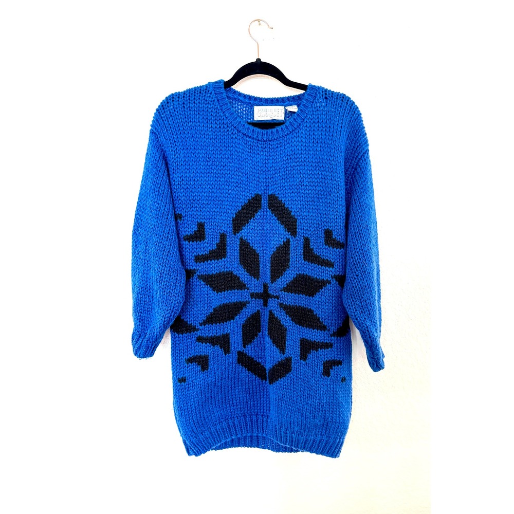 VTG Pomfret Club Blue Knit Snowflake Sweater Women's Medium Acrylic